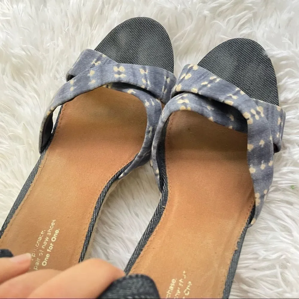 Toms Denim Blue Batik Platform Espadrille Wedge‎ Sienna Sandals Sz 10